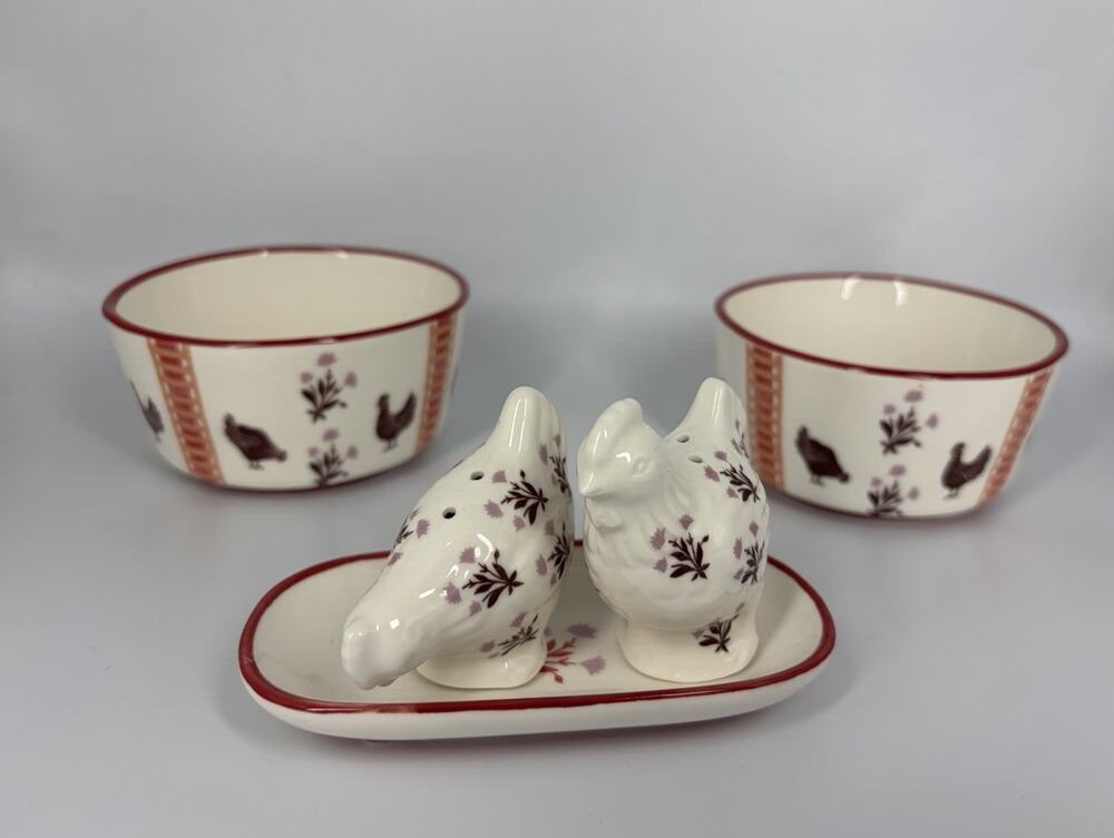 Anthropologie Millie Stoneware Salt & Pepper Shaker and Set Of Two Ramekins